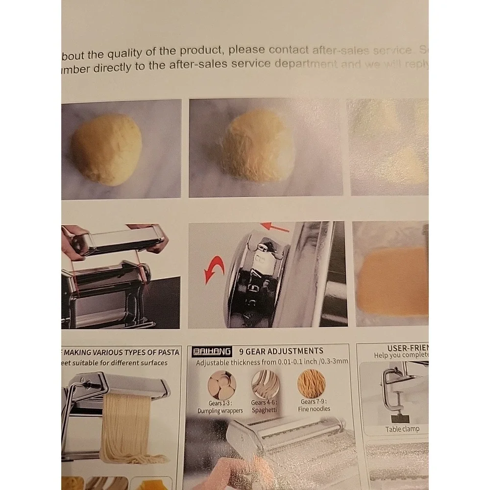 Pasta Machine with Cutter and Hand Crank, Yable Clamp 2‎ Blades Choices